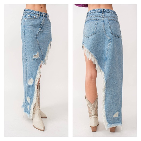 Denim Maxi Skirt Asymmetrical by Signature 8 - Picture 2 of 3